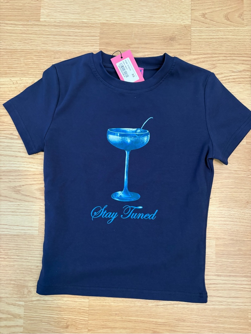 Edikted Navy Tee with Bright Blue Cocktail Graphic